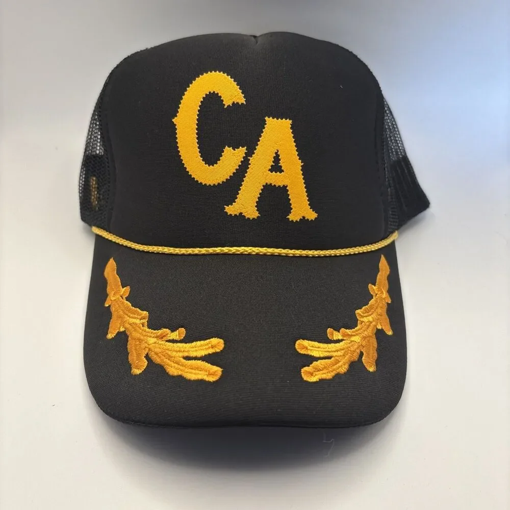 Otto CA California Trucker Hat Black Gold Foam Mesh Snapback Cap